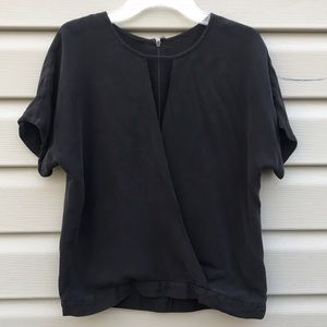 Theory Black Silk Keyhole Wrap Blouse